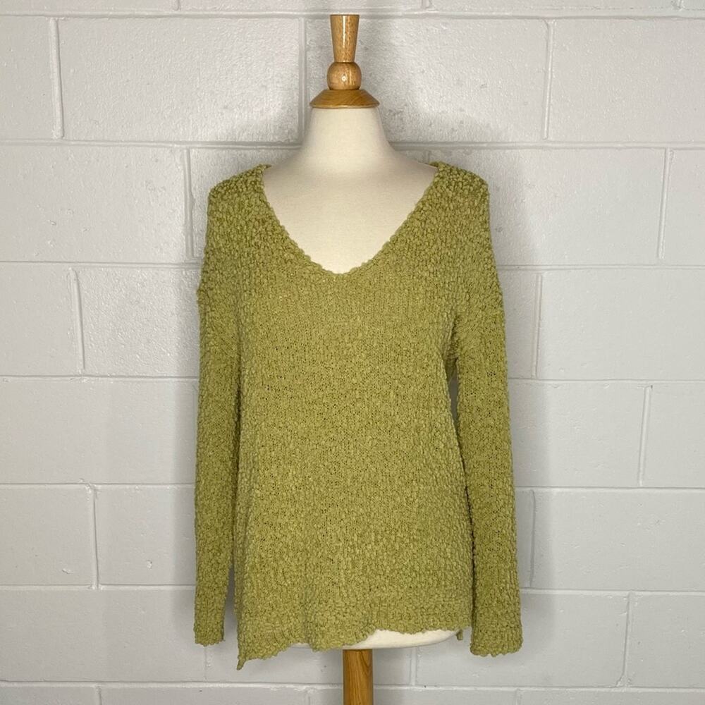 Green Fuzzy Oversized Deep V Neck Sweater Y17